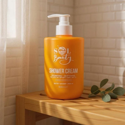 Sol Beauty Shower Cream Salted Caramel Vanilla Scent with Brazil Nut Extract, Hydrating and Softening Shower Gel 500ml
