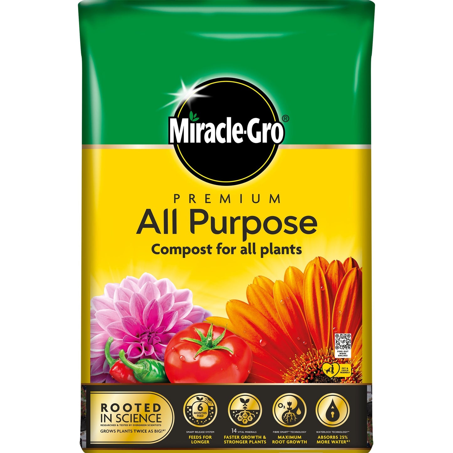 Miracle-Gro All Purpose Premium Compost 20L Nutrient Enriched Soil for Garden Flower All Plants Maximum Root Growth Multi-Purpose