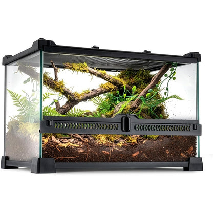 Glass Reptile Terrarium Vivarium Tank – Ventilated Habitat for Lizards, Frogs, Snakes & Spiders, Horizontal & Vertical, Leakproof Base