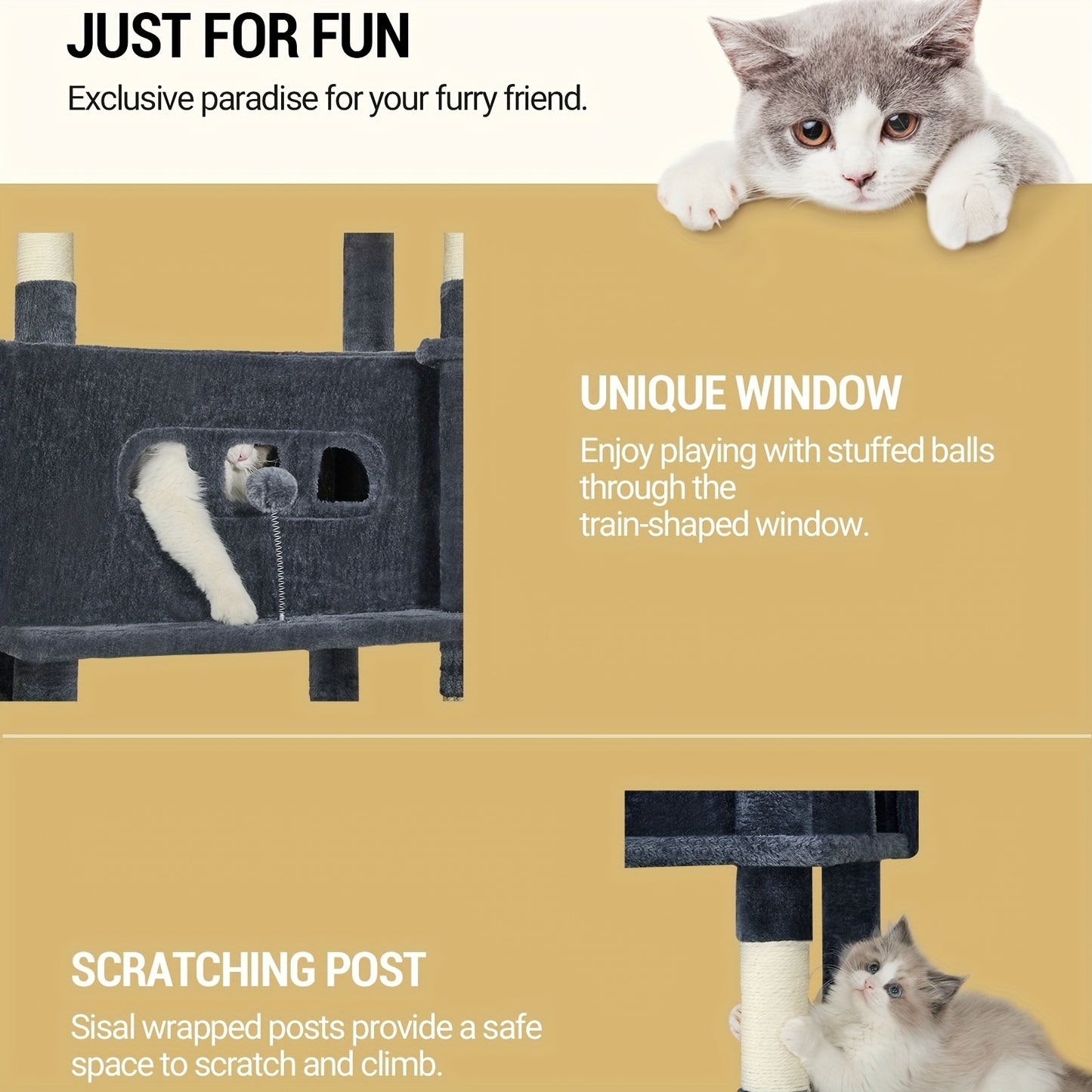 210 Cm Large Cat Scratching Post, Cat Tower For Maine Cats, Large Cats, Multi-Level Scratching Post With Large Perch, Washable Mat, Cat House Furniture With 2 Caves, 8 Scratching Posts, Dark Grey