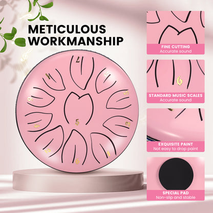 Steel Tongue Drum 11 Note 6 Inches D-Key Rain Drums for Garden,Handpan Drums with Music Book, Mallets and Carry Bag,Percussion Instrument Gift for Meditation Musical Education Mind Healing