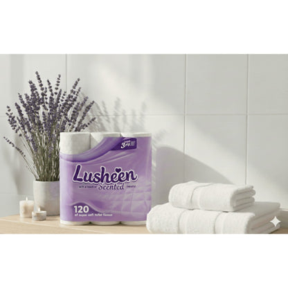 Lusheen Lavender 3-Ply Toilet Roll 120 Rolls Bulk Pack 150 Sheets Per Roll Quilted Scented Ultra-Soft Toilet Paper UK