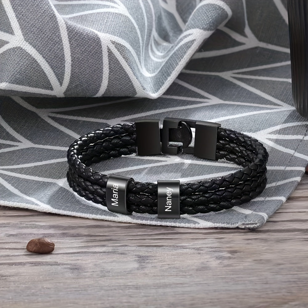 [Customized] Custom Men'S Braided 304 304 Stainless Steel Bracelet, Personalized Engraving 1-7 Names Bracelet, Gift for Dad, Grandpa, Uncle, Husband, Son, Father'S Day