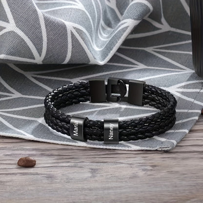 [Customized] Custom Men'S Braided 304 304 Stainless Steel Bracelet, Personalized Engraving 1-7 Names Bracelet, Gift for Dad, Grandpa, Uncle, Husband, Son, Father'S Day