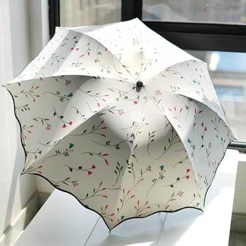 Floral Folding Umbrella for Women – 8-Rib Windproof Compact Travel Umbrella with Floral Print, Manual Open, UK Stock
