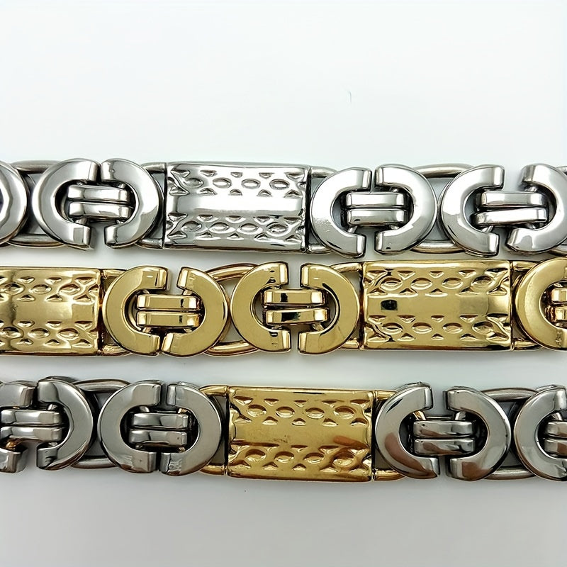 Men's Choker Necklace - Elegant 11mm Wide Flat Chain, 304 Stainless Steel with 18K Gold Plated, Golden Color | No Magnetic Closure | Stylish Detailed Engravings