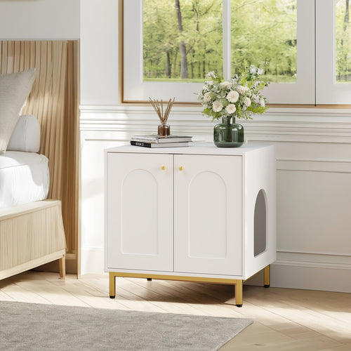Cat Litter Box Enclosure, Hidden Litter Box Furniture, Wooden Pet House Side End Table, Storage Cabinet Bench, Fit Most Cat And Litter Box, Living Room, Bedroom, White