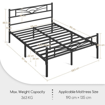 Metal Bed Frame with Cloud Design Headboard & Footboard – Noise-Free Platform Bed with Under-Bed Storage & Metal Slats, Double & King, Black