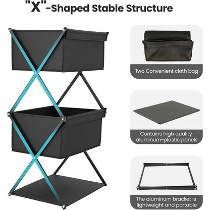 Folding Camping Organizer Shelf with 3 Storage Levels, Portable Heavy-Duty Outdoor Storage Rack, Oxford Fabric & Metal Frame