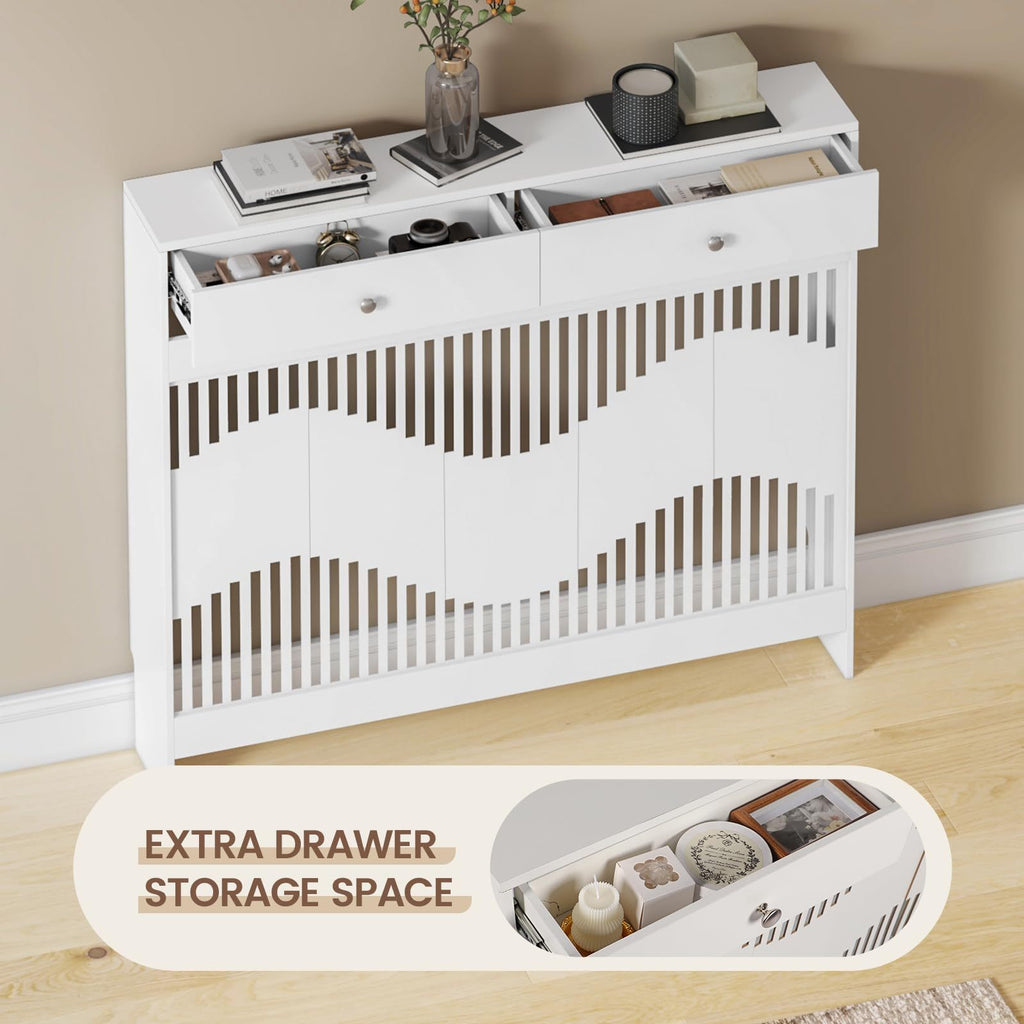 Radiator Cover with 78cm, 109cm, Wood, White MDF Drawers Storage Modern Contemporary