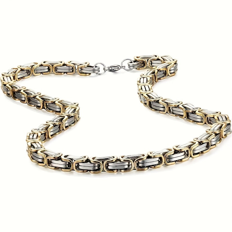 2pcs Set of Fashionable and Domineering Stainless Steel Necklace + Bracelet Jewelry Set, Men's Imperial Chain Accessories, Ideal Jewelry Gift for Wearing on Any Occasion, Matching with Any Clothing, Gifts