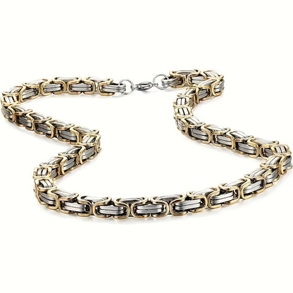 2pcs Set of Fashionable and Domineering Stainless Steel Necklace + Bracelet Jewelry Set, Men's Imperial Chain Accessories, Ideal Jewelry Gift for Wearing on Any Occasion, Matching with Any Clothing, Gifts