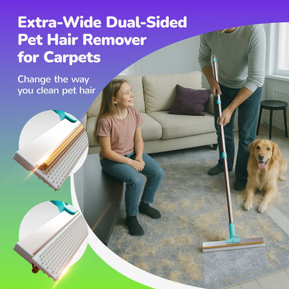 Pet Hair Remover & Carpet Rake - 129.54 cm Long Handle, Extra Wide Head for Deep Clean On Carpets, Rugs And Carpeted Stairs, Reusable Dog And Cat Hair Tool, Spring Cleaning Essential