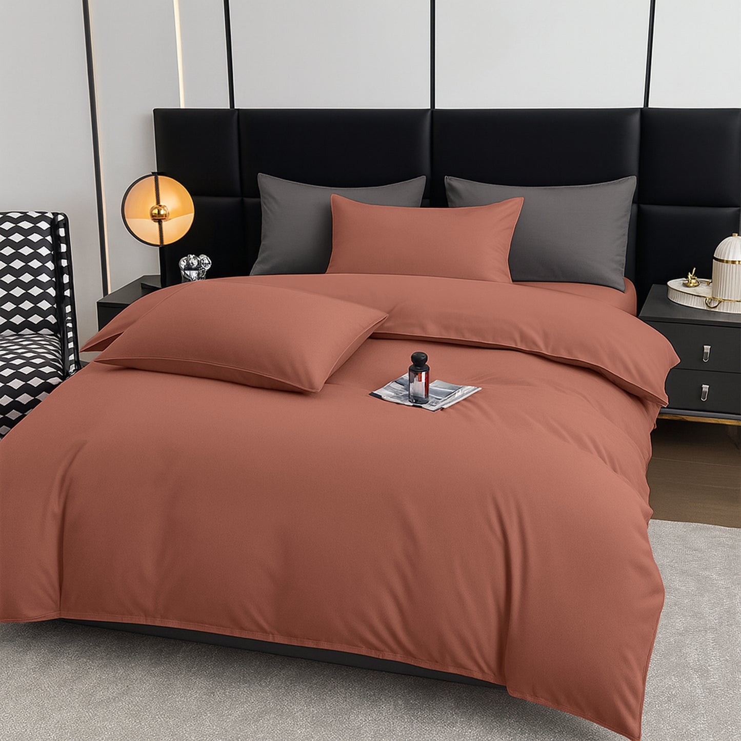 4pcs Brushed Solid Color Duvet Cover Set, Ultra-Soft & Breathable Microfiber, Includes 1pc Duvet Cover, 2pcs Pillowcases, 1pc Fitted Sheet, Single, Double, King, Super King Sizes