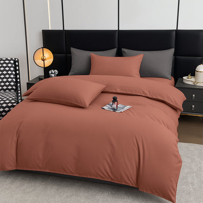 4pcs Brushed Solid Color Duvet Cover Set, Ultra-Soft & Breathable Microfiber, Includes 1pc Duvet Cover, 2pcs Pillowcases, 1pc Fitted Sheet, Single, Double, King, Super King Sizes