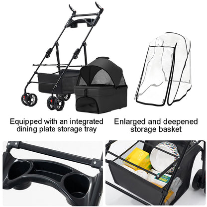 Lightweight Foldable Pet Stroller for Cats & Small Dogs - All-Terrain Oxford Fabric Carrier with Ventilation Mesh, Ergonomic Handlebar & Storage Basket - Portable Travel Stroller for Vet Visits, Shopping, Outdoor Walks, Mesh Canopy Visibility, Ventilated