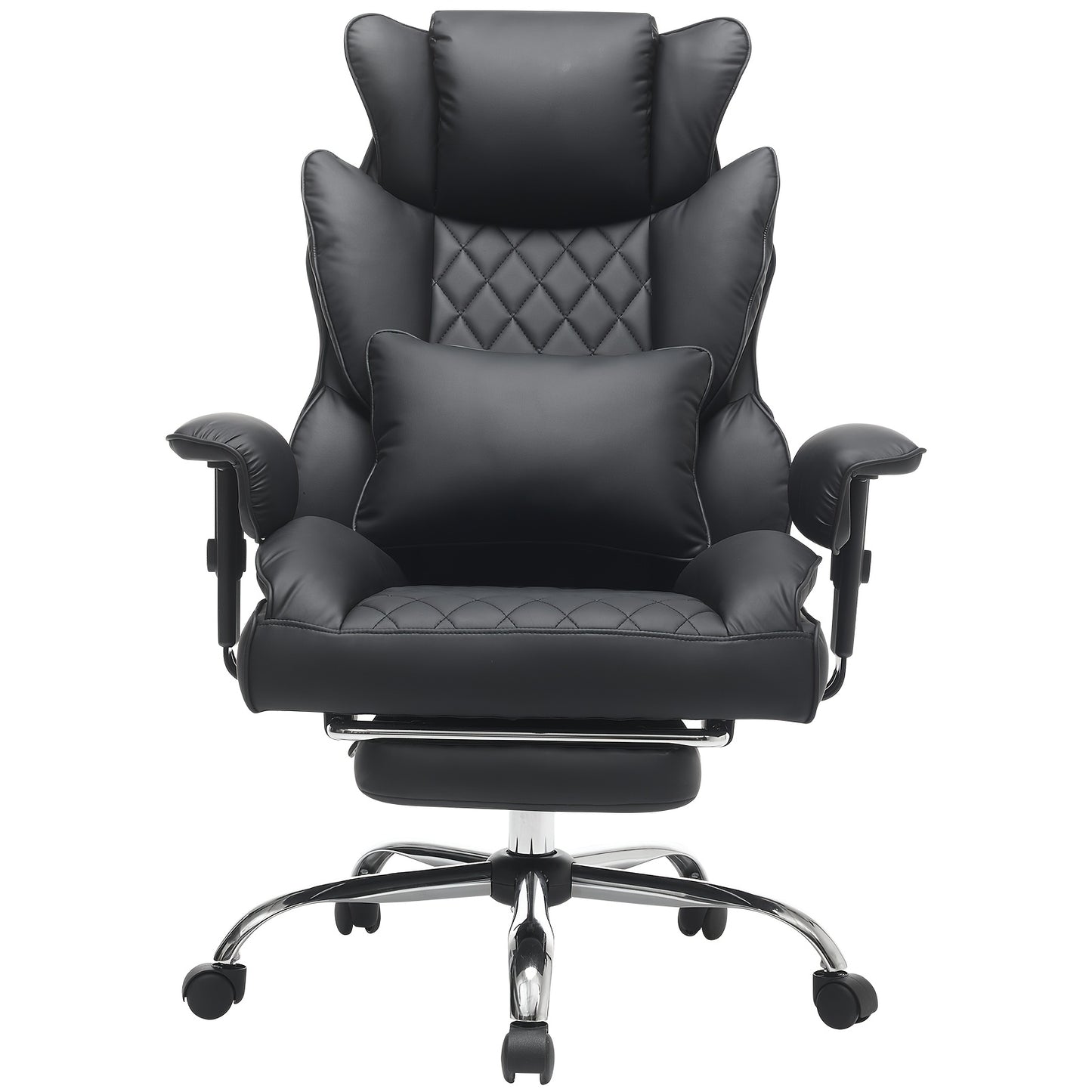 Big And Tall Ergonomic Office Chair With Footrest, Extra Wide & Lumbar Support, Soft Fixed Armrests Comfortable Computer Desk Chair For Home Or Office
