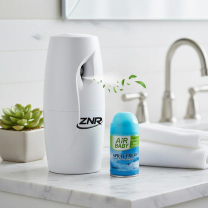 Automatic Air Freshener Spray Dispenser with 3 Fragrance Refills – Wall Mounted or Free Standing, White, Ideal for Home, Office & Bathroom