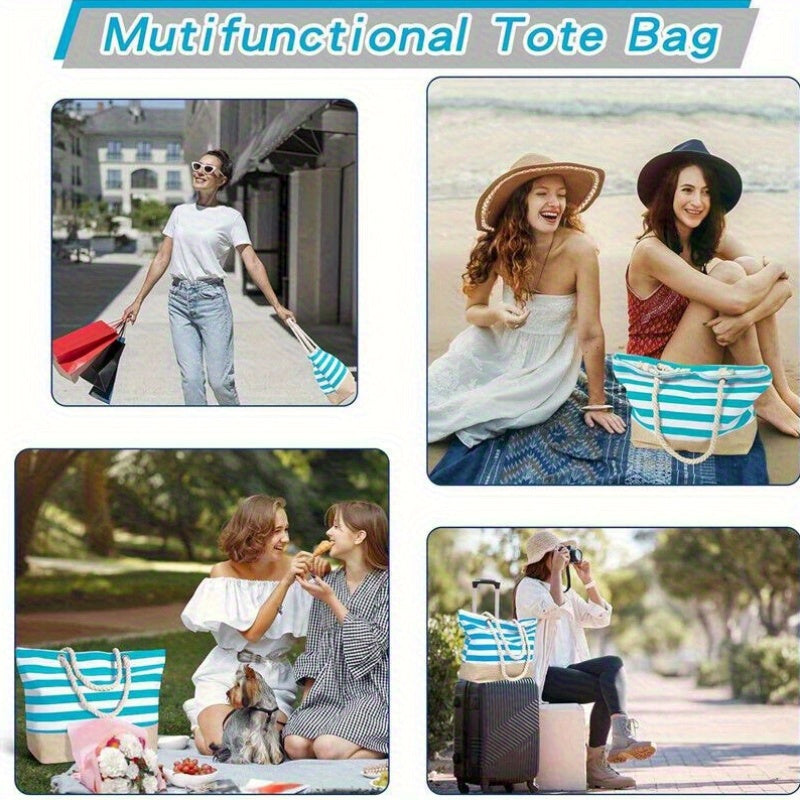 Beach Bag with Waterproof, Stainless Steel, Extra Large Zip Rope Handles Oversized - product gallery image 4