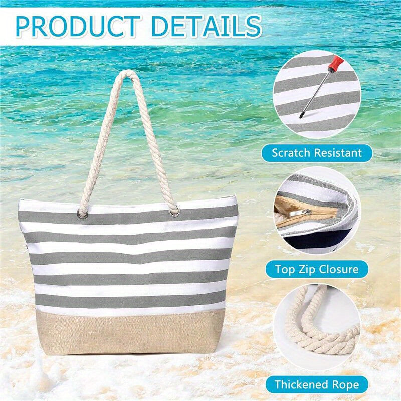 Beach Bag with Waterproof, Stainless Steel, Extra Large Zip Rope Handles Oversized - Gray option