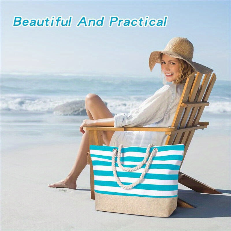 Beach Bag with Waterproof, Stainless Steel, Extra Large Zip Rope Handles Oversized
