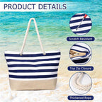 Beach Bag with Waterproof, Stainless Steel, Extra Large Zip Rope Handles Oversized - Navy Blue option
