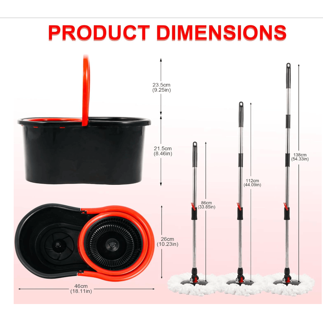 360° Spin Mop for Hard Floor – Cleaning Mop and Buckets Sets System with Easy Wring, Black 4 Reusable Microfiber Mop Heads – For Hardwood, Tile, Laminate, Vinyl Floors