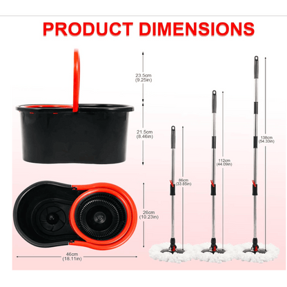 360° Spin Mop for Hard Floor – Cleaning Mop and Buckets Sets System with Easy Wring, Black 4 Reusable Microfiber Mop Heads – For Hardwood, Tile, Laminate, Vinyl Floors