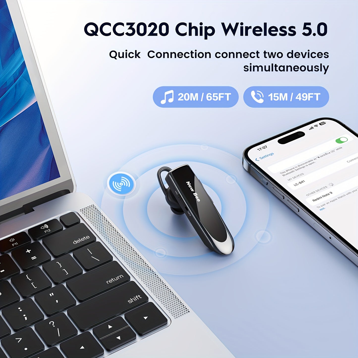 Single-ear Wireless Earphones, New BeeB41 Basic Wireless Hands-free Earphones, In-ear Wireless Earphones, Audio Earphones, Telephone Wireless Earphones With Microphone, Suitable For Both Ears, Long-range, Wireless Dual-device Connectivity