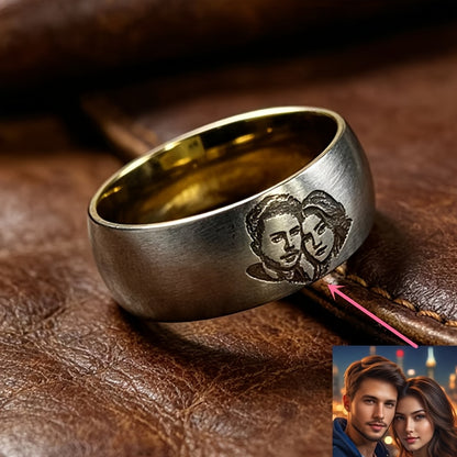 Custom Laser Engraved Photo Ring/Matte Brushed Stainless Steel/Laser Engraved Couple's Matching Rings as Memorial Keepsakes