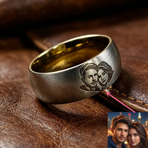 Custom Laser Engraved Photo Ring/Matte Brushed Stainless Steel/Laser Engraved Couple's Matching Rings as Memorial Keepsakes