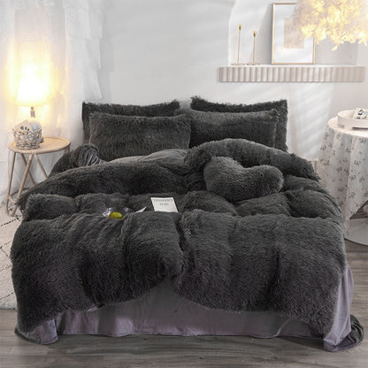 Water Mink Plush Super Soft and Thicken Autumn and Winter Bedding Set, Plush Comfortable Warm Duvet Cover Pillowcases Three-piece Set, Available in Various Colors, Down Duvet Cover, Zipper Closure Design, Single/Double/King/Super King