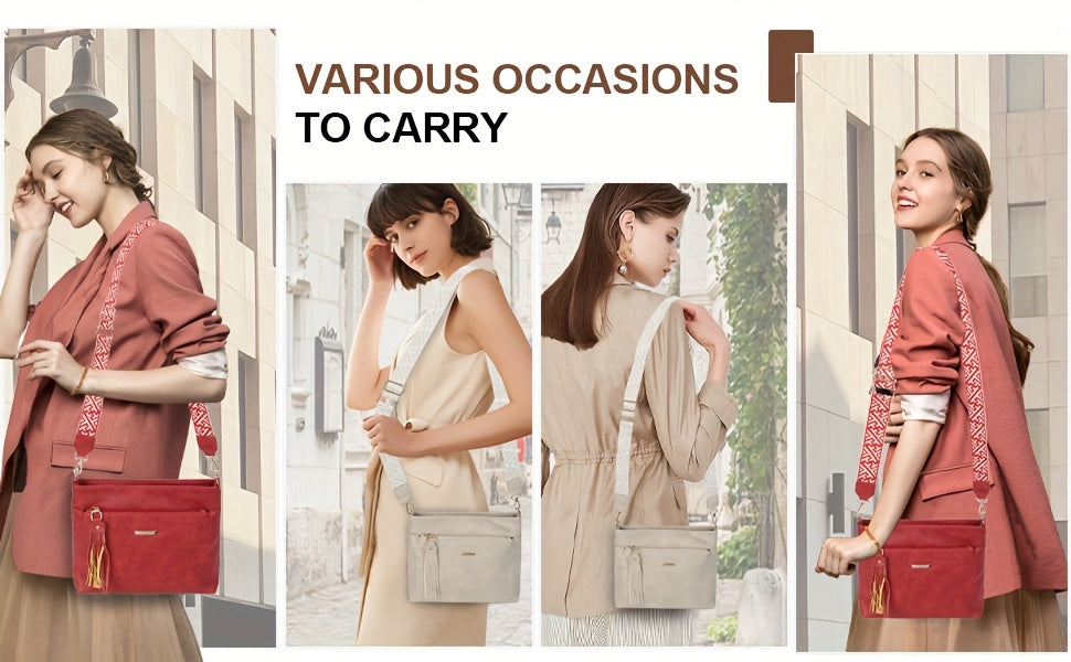 New Large-Capacity Women's Crossbody Bag with Fashionable Tassel Accessory, Wide Shoulder Strap, Contrast Color Square Bag, Simple, Casual, Versatile Commuter Single-Shoulder Underarm Bag