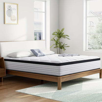 22cm&25cm Memory Foam Hybrid Mattress, No-Noise Innerspring & Pocket Springs For Cooling Comfort, Single, Small Double, Double, King Sizes, Mattress In A Box