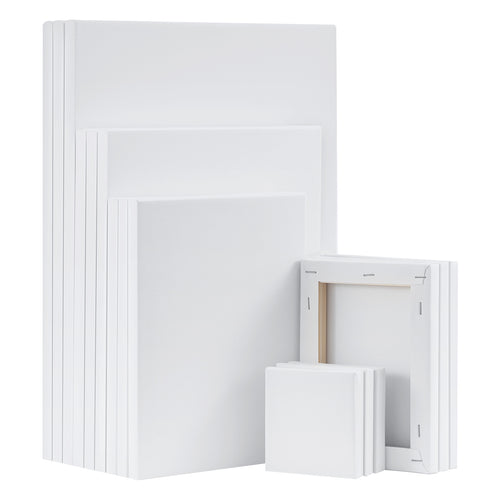 15-Pack Stretched Canvas Set - Primed White Painting Canvases 3pack- 9*9cm, 13*18cm, 20*25cm, 23*30cm, 28*35cm