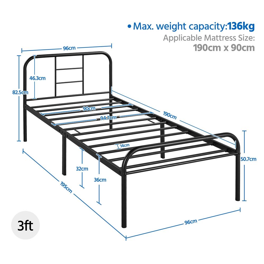 Bed Frame with 3ft, 136kg, Metal, Single Metal 3ft High Curved Headboard - product gallery image 2