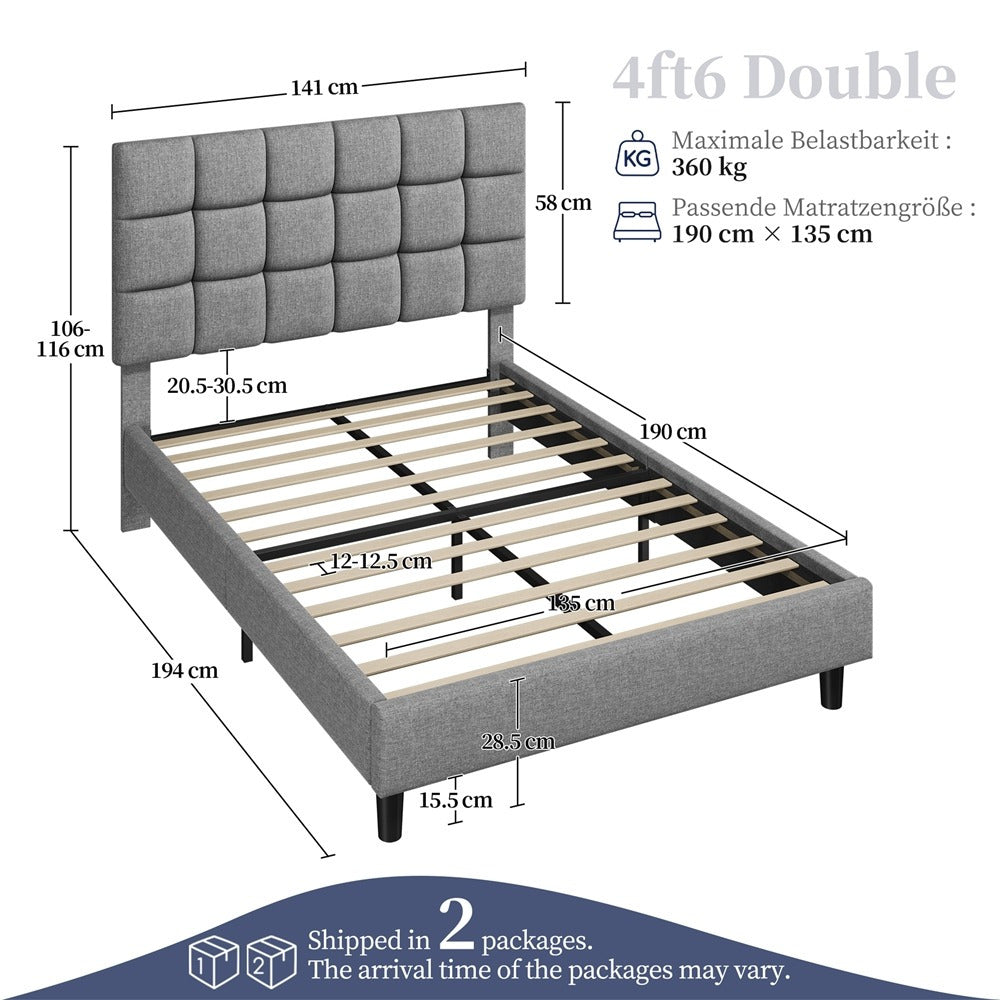 Bed Frame with Adjustable Height, Wood, Upholstered Fabric Tufted Headboard Height - product gallery image 10