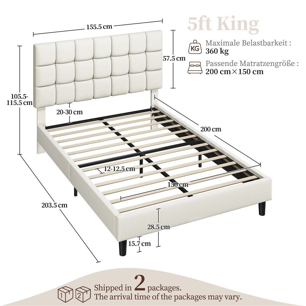 Bed Frame with Adjustable Height, Wood, Upholstered Fabric Tufted Headboard Height - product gallery image 12