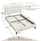 Bed Frame with Adjustable Height, Wood, Upholstered Fabric Tufted Headboard Height - product gallery image 12