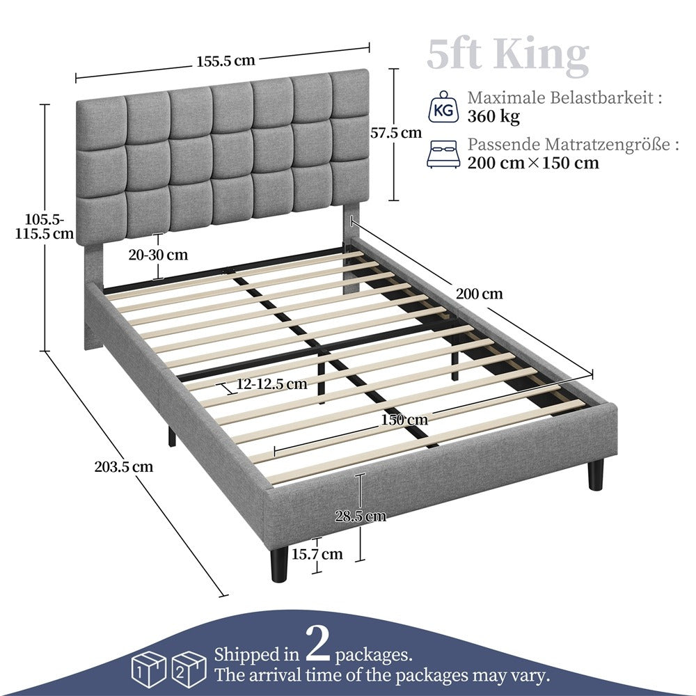 Bed Frame with Adjustable Height, Wood, Upholstered Fabric Tufted Headboard Height - product gallery image 16