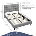 Bed Frame with Adjustable Height, Wood, Upholstered Fabric Tufted Headboard Height - product gallery image 16