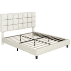 Bed Frame with Adjustable Height, Wood, Upholstered Fabric Tufted Headboard Height - product gallery image 2