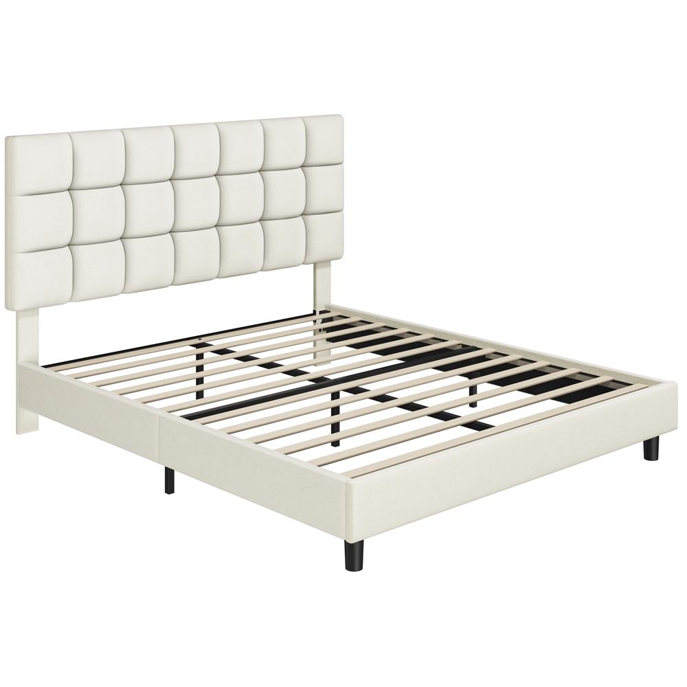 Bed Frame with Adjustable Height, Wood, Upholstered Fabric Tufted Headboard Height - product gallery image 2