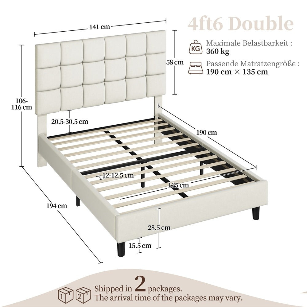Bed Frame with Adjustable Height, Wood, Upholstered Fabric Tufted Headboard Height - product gallery image 3