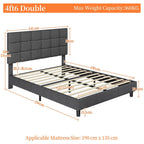 Bed Frame with Adjustable Height, Wood, Upholstered Fabric Tufted Headboard Height - product gallery image 6