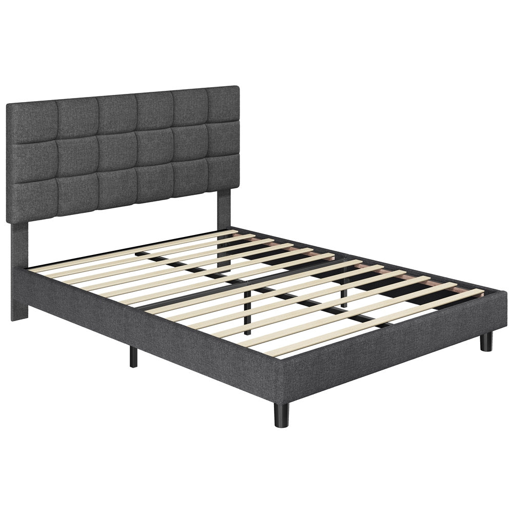 Bed Frame with Adjustable Height, Wood, Upholstered Fabric Tufted Headboard Height - product gallery image 7