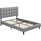 Bed Frame with Adjustable Height, Wood, Upholstered Fabric Tufted Headboard Height - product gallery image 9
