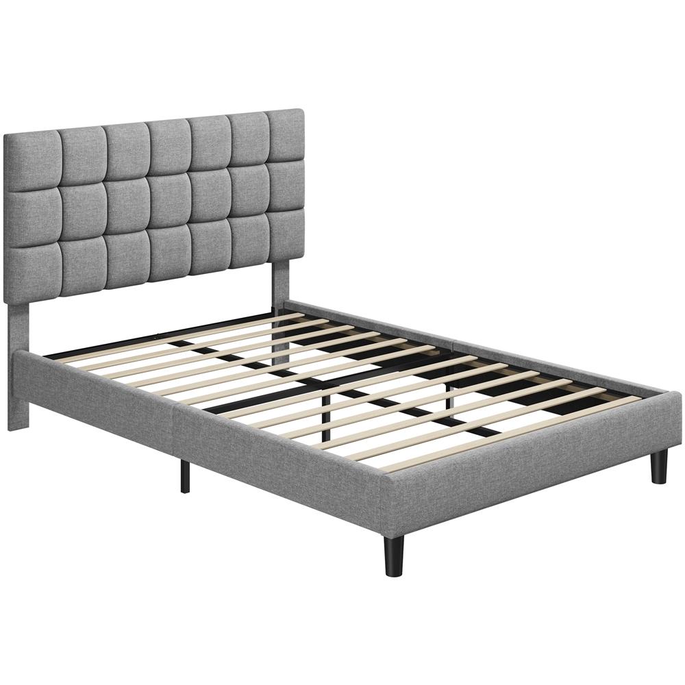 Bed Frame with Adjustable Height, Wood, Upholstered Fabric Tufted Headboard Height - product gallery image 9