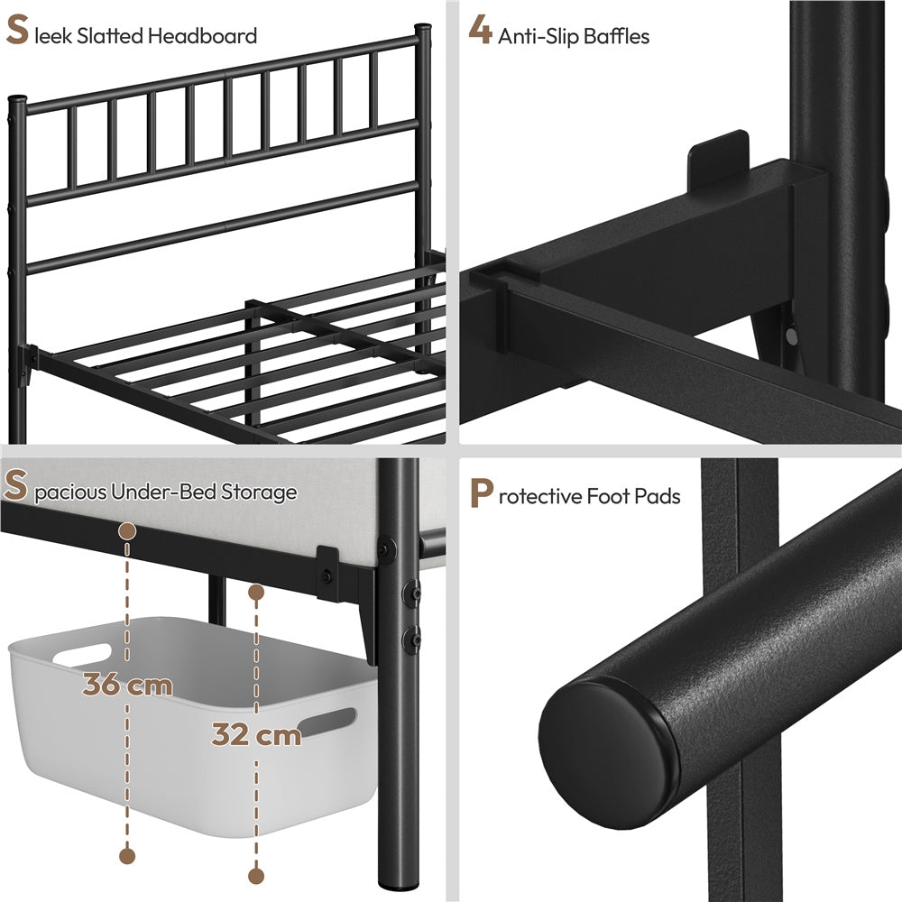 Bed Frame with Easy Assembly, 32cm, 204kg, Metal, Slatted Headboard Metal Single Double - product gallery image 15