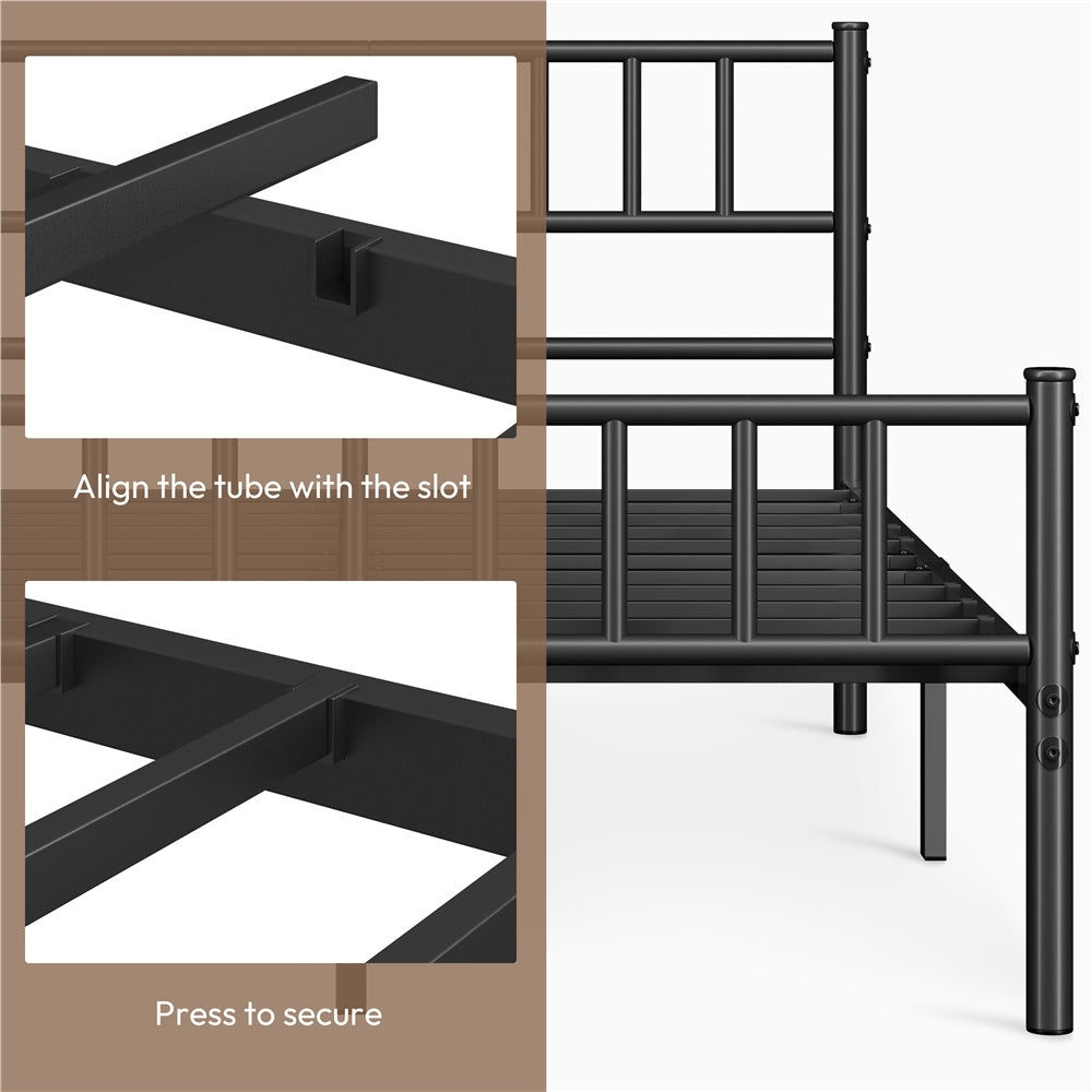 Bed Frame with Easy Assembly, 32cm, 204kg, Metal, Slatted Headboard Metal Single Double - product gallery image 16